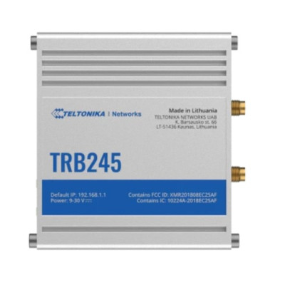 Teltonika TRB245 Industrial M2M LTE Gateway with rugged aluminum housing, DIN rail mounting, 2 SIM